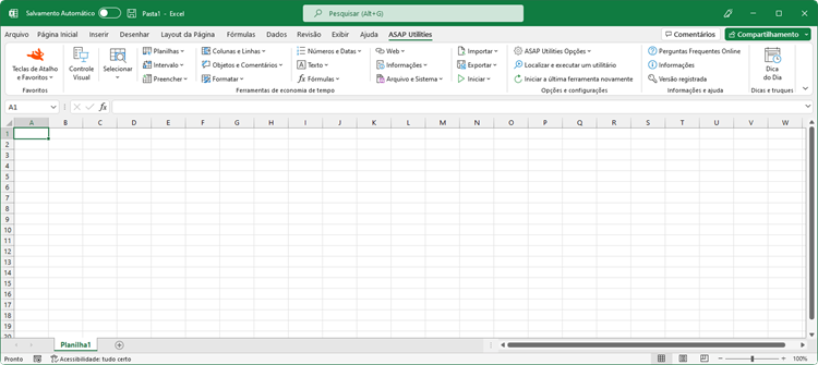 Excel com ASAP Utilities em seu menu